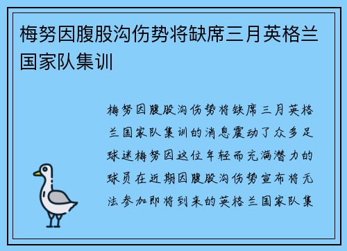 梅努因腹股沟伤势将缺席三月英格兰国家队集训
